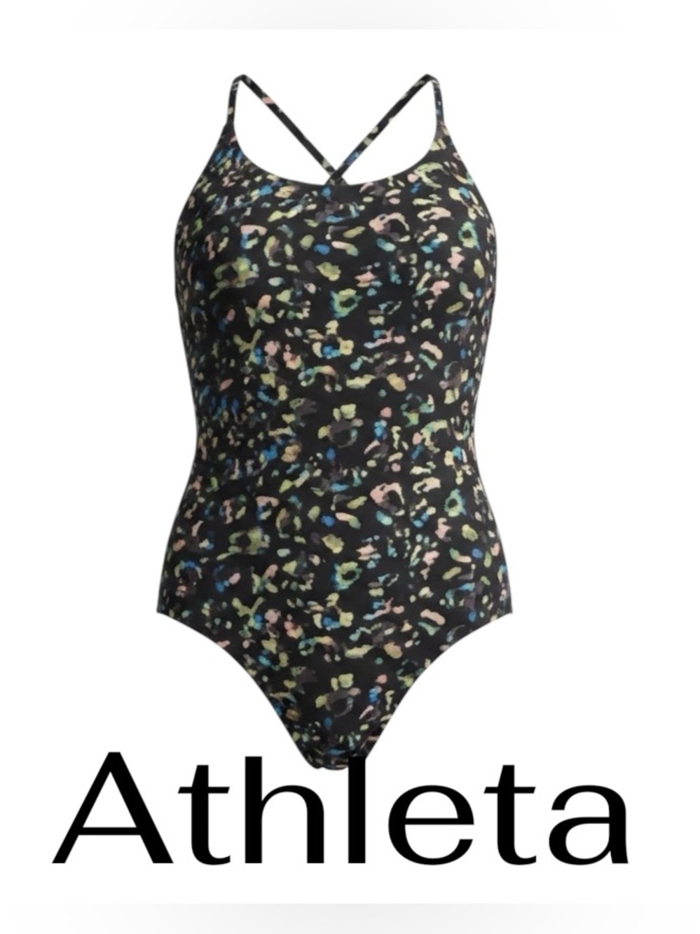 Athleta Black Multicolor Print One-Piece Swimsuit